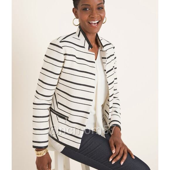 NWOT Chico’s Cream Striped Open Front Jacket Blazer - Picture 3 of 10